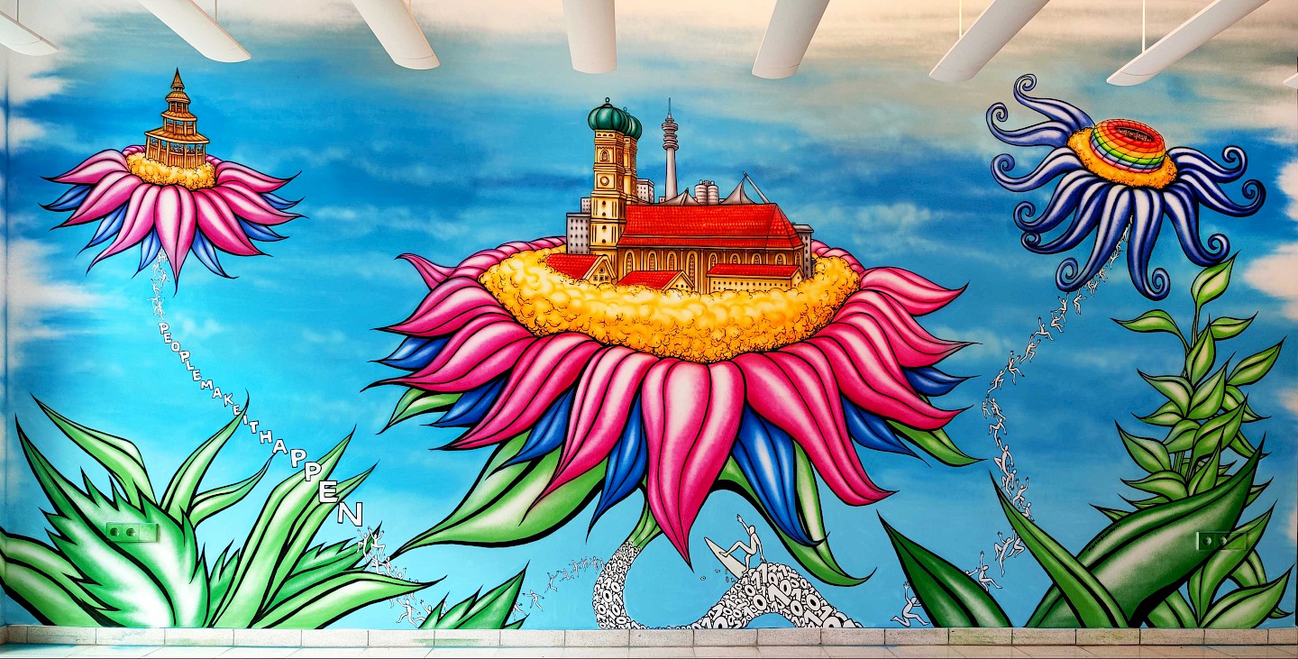 Ausschnit aus dem Werk "Salzstadt (München)" von Martin Blumöhr im Foyer der Telekom an der Marsstraße. Ausschnit aus dem Werk "Salzstadt (München)" von Martin Blumöhr im Foyer der Telekom an der Marsstraße.